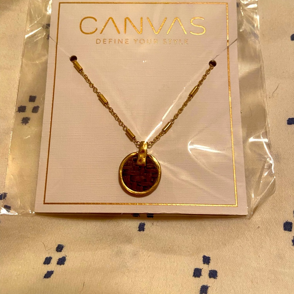 Gold Necklace with a Brown Circle Pendant